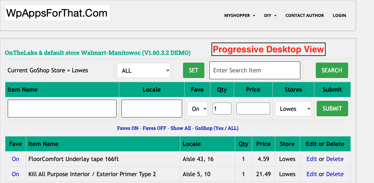 MyShopper Progressive View Desktop